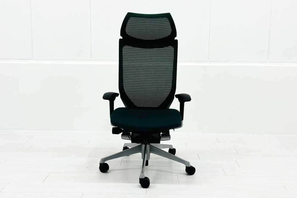 オカムラ バロンチェア 中古 2022年製 Baron エクストラハイバック 可動肘 中古オフィス家具 固定ヘッドレスト ダークグリーンの画像