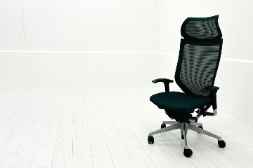 オカムラ バロンチェア 中古 2022年製 Baron エクストラハイバック 可動肘 中古オフィス家具 固定ヘッドレスト ダークグリーンの画像