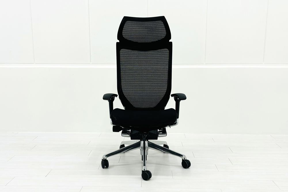 【ポリッシュ脚ピカピカ磨き有！】オカムラ バロンチェア 中古 2019年製 Baron エクストラハイバック 可動肘 中古オフィス家具 固定ヘッドレスト ブラックの画像