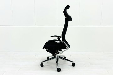 【ポリッシュ脚ピカピカ磨き有！】オカムラ バロンチェア 中古 2019年製 Baron エクストラハイバック 可動肘 中古オフィス家具 固定ヘッドレスト ブラックの画像