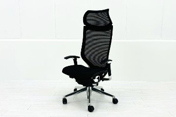 【ポリッシュ脚ピカピカ磨き有！】オカムラ バロンチェア 中古 2019年製 Baron エクストラハイバック 可動肘 中古オフィス家具 固定ヘッドレスト ブラックの画像