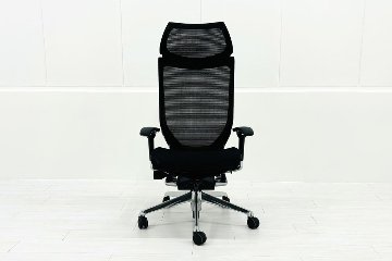 【ポリッシュ脚ピカピカ磨き有！】オカムラ バロンチェア 中古 2019年製 Baron エクストラハイバック 可動肘 中古オフィス家具 固定ヘッドレスト ブラックの画像
