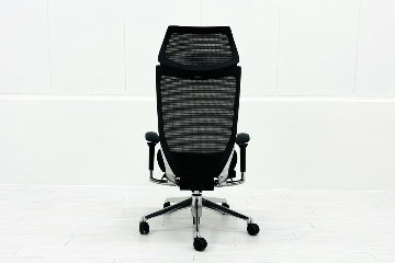 【ポリッシュ脚ピカピカ磨き有！】オカムラ バロンチェア 中古 2019年製 Baron エクストラハイバック 可動肘 中古オフィス家具 固定ヘッドレスト ブラックの画像