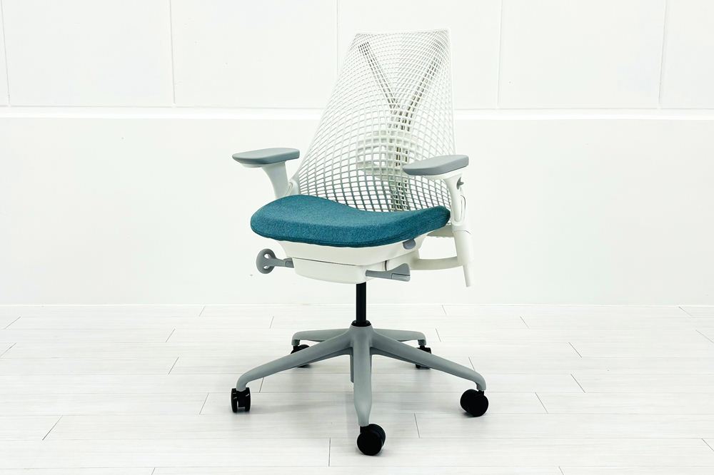 【未開封未使用品】 ハーマンミラー セイルチェア ミドルバック 中古 Herman Miller 中古オフィス家具 フルアジャスタブルアーム ランバーサポート ピーコックの画像