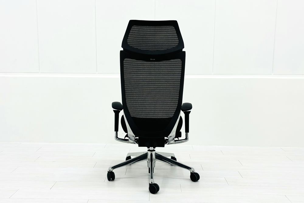 オカムラ バロンチェア 中古 2017年製 Baron エクストラハイバック 可動肘 中古オフィス家具 固定ヘッドレスト ブラックの画像