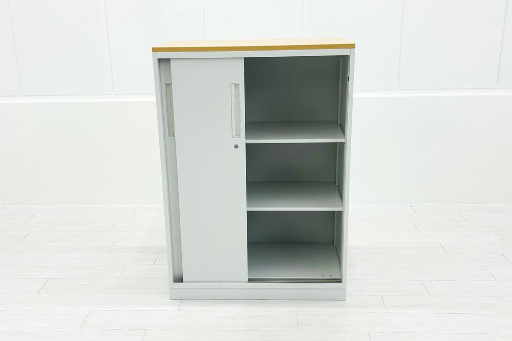 ハイパーストレージ 引き違い書庫 スチール書庫 スライド書庫 中古 内田洋行 中古オフィス家具 ホワイト 800/450/1130の画像