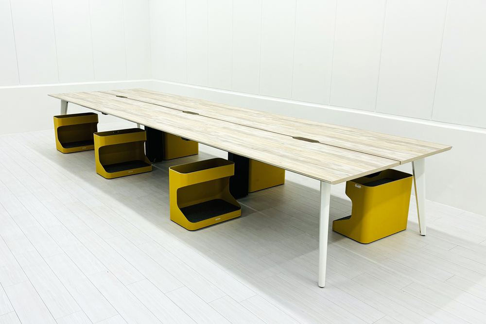 オカムラ ライブス ワークテーブル ワゴンセット(イエロー) 中古 フリーアドレス Lives Work Table 中古オフィス家具 4800/1400/720の画像