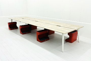オカムラ ライブス ワークテーブル ワゴンセット(オレンジレッド) 中古 フリーアドレス Lives Work Table 中古オフィス家具 4800/1400/720の画像