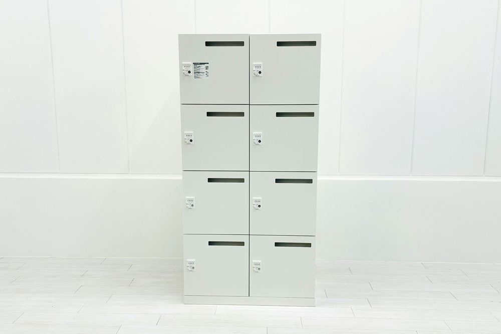 オカムラ 8人用ロッカー 中古 モバイルロッカー メール投函口 中古オフィス家具 900/450/1810 ホワイト ダイヤル錠の画像