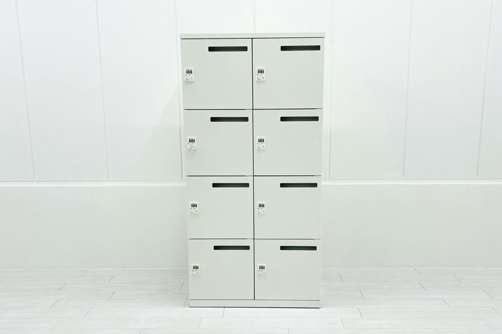 オカムラ レクトライン 8人用ロッカー 中古 モバイル収納 メール投函口 中古オフィス家具 900/450/1810 ホワイト ダイヤル錠の画像
