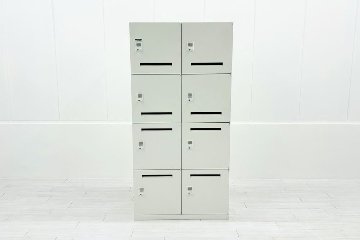 オカムラ レクトライン 8人用ロッカー 中古 モバイル収納 メール投函口 中古オフィス家具 900/450/1810 ホワイト プッシュ錠 電源コード付の画像