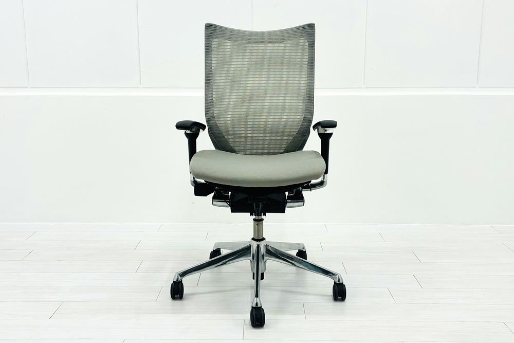 オカムラ バロンチェア 中古 OKAMURA Baron 可動肘 ハイバック 中古オフィス家具 ライトグレーの画像