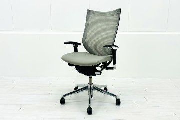 オカムラ バロンチェア 中古 OKAMURA Baron 可動肘 ハイバック 中古オフィス家具 ライトグレーの画像