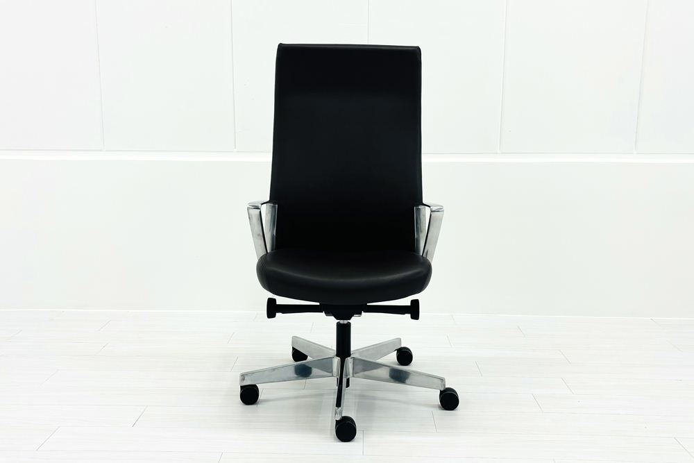 ノール Knoll ノル リミックスチェア 中古 2020年製 ハイバック アルミループ肘 アルミミラー脚 ブラウン レザーの画像