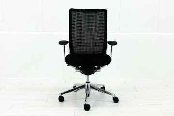 コーラルチェア ハイバック オカムラ 中古 背メッシュ 固定肘 中古オフィス家具 中古チェア Choral ブラックの画像