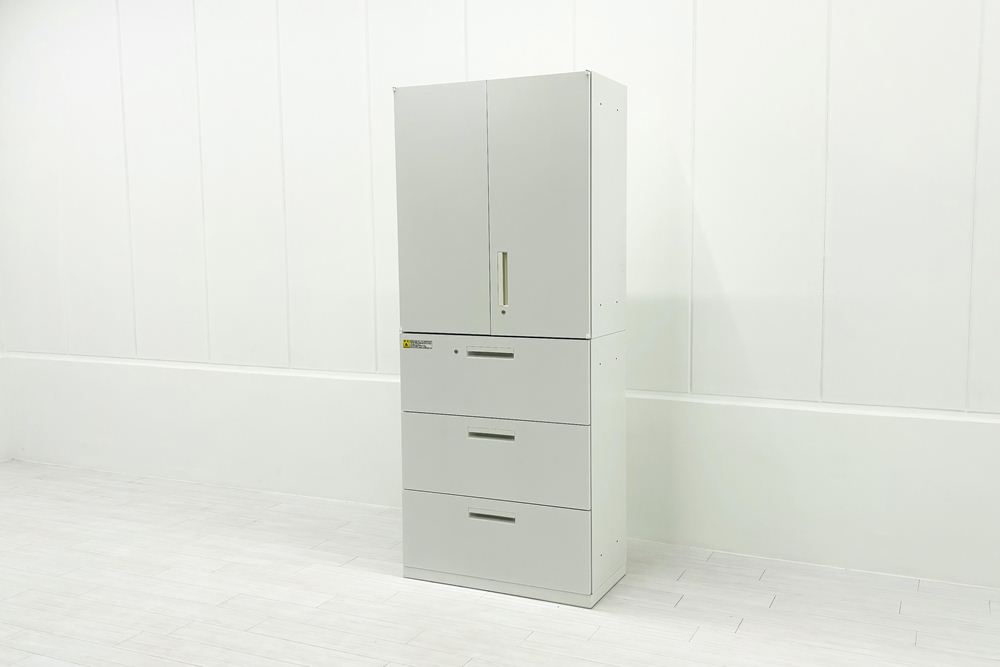 ハイパーストレージ 【両開き＋ラテラルセット】 3段ラテラル書庫 両開き書庫 スチール書庫 中古 内田洋行 中古オフィス家具 ホワイト 900/450/2155の画像