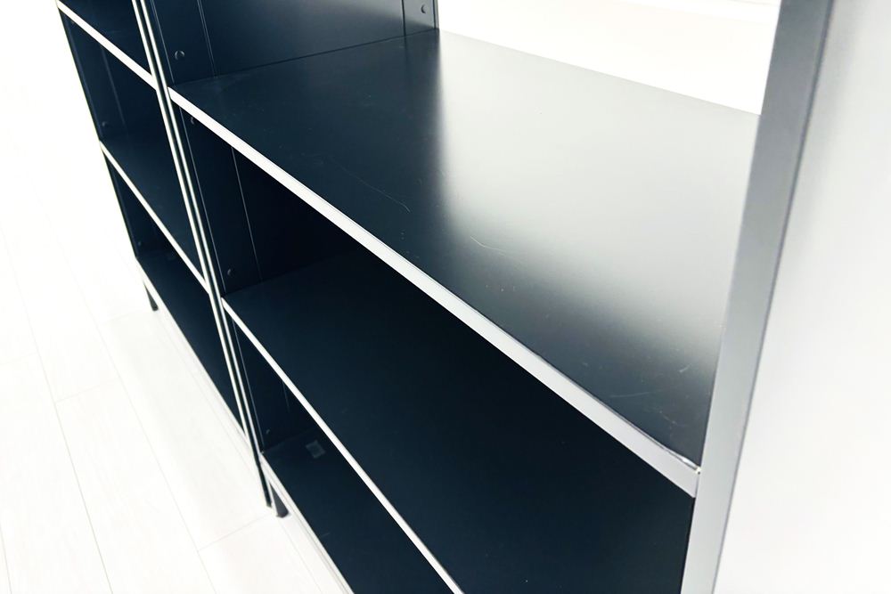 【2台セット】 コクヨ エディア 中古 木目パネル付き オープン書庫 スチールキャビネット 収納家具 中古オフィス家具 ブラック 900/450/1240の画像