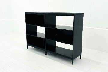 【2台セット】 コクヨ エディア 中古 木目パネル付き オープン書庫 スチールキャビネット 収納家具 中古オフィス家具 ブラック 900/450/1240の画像