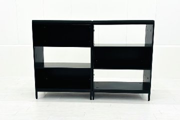 【2台セット】 コクヨ エディア 中古 木目パネル付き オープン書庫 スチールキャビネット 収納家具 中古オフィス家具 ブラック 900/450/1240の画像