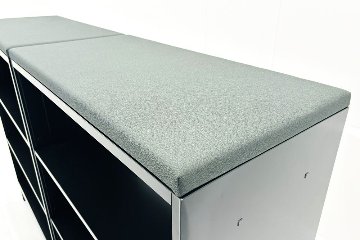 【2台セット】 コクヨ エディア 中古 木目パネル付き オープン書庫 スチールキャビネット 収納家具 中古オフィス家具 ブラック 900/450/1240の画像