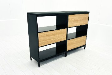 【2台セット】 コクヨ エディア 中古 木目パネル付き オープン書庫 スチールキャビネット 収納家具 中古オフィス家具 ブラック 900/450/1240の画像
