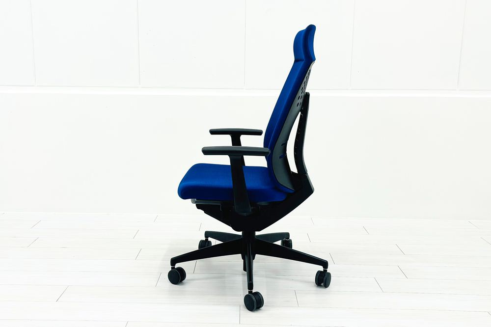 コクヨ ウィザード2 中古 ミドルマネージメントチェア ヘッドレスト付 固定肘  中古オフィス家具 KOKUYO プルシアンブルーの画像
