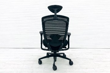 オカムラ コンテッサチェア 中古 コンテッサ ヘッドレスト付 ブラックフレーム クッション 中古オフィス家具 高機能チェア ブラックの画像