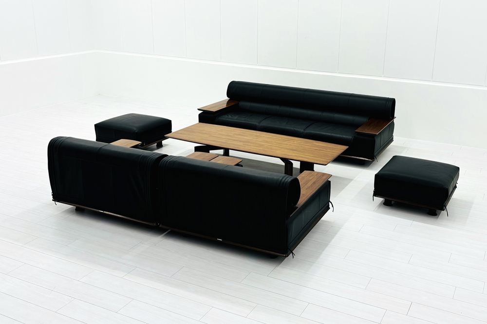 カリモク 応接家具セット 中古 【6点セット】応接ソファ 高級家具 革 レザー 中古オフィス家具の画像