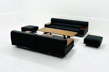 カリモク 応接家具セット 中古 【6点セット】応接ソファ 高級家具 革 レザー 中古オフィス家具の画像