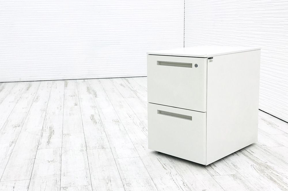 イトーキ CZRシリーズ 2段ワゴン 中古 キャビネット 収納家具 袖机 脇机 ホワイト ワゴン2段 中古オフィス家具 シリンダー錠の画像