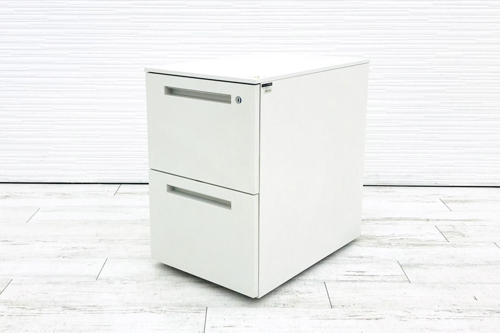 イトーキ CZRシリーズ 2段ワゴン 中古 キャビネット 収納家具 袖机 脇机 ホワイト ワゴン2段 中古オフィス家具 シリンダー錠の画像