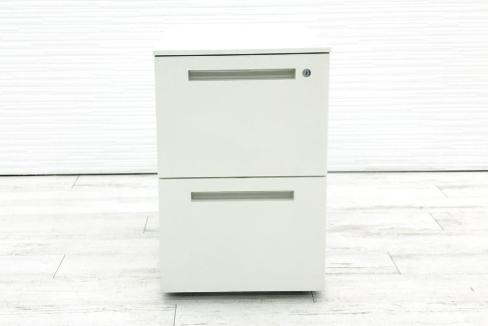 イトーキ CZRシリーズ 2段ワゴン 中古 キャビネット 収納家具 袖机 脇机 ホワイト ワゴン2段 中古オフィス家具 シリンダー錠の画像