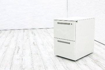 イトーキ CZRシリーズ 2段ワゴン 中古 キャビネット 収納家具 袖机 脇机 ホワイト ワゴン2段 中古オフィス家具 シリンダー錠の画像