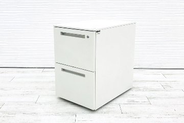 イトーキ CZRシリーズ 2段ワゴン 中古 キャビネット 収納家具 袖机 脇机 ホワイト ワゴン2段 中古オフィス家具 シリンダー錠の画像