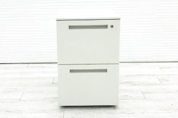 イトーキ CZRシリーズ 2段ワゴン 中古 キャビネット 収納家具 袖机 脇机 ホワイト ワゴン2段 中古オフィス家具 シリンダー錠の画像