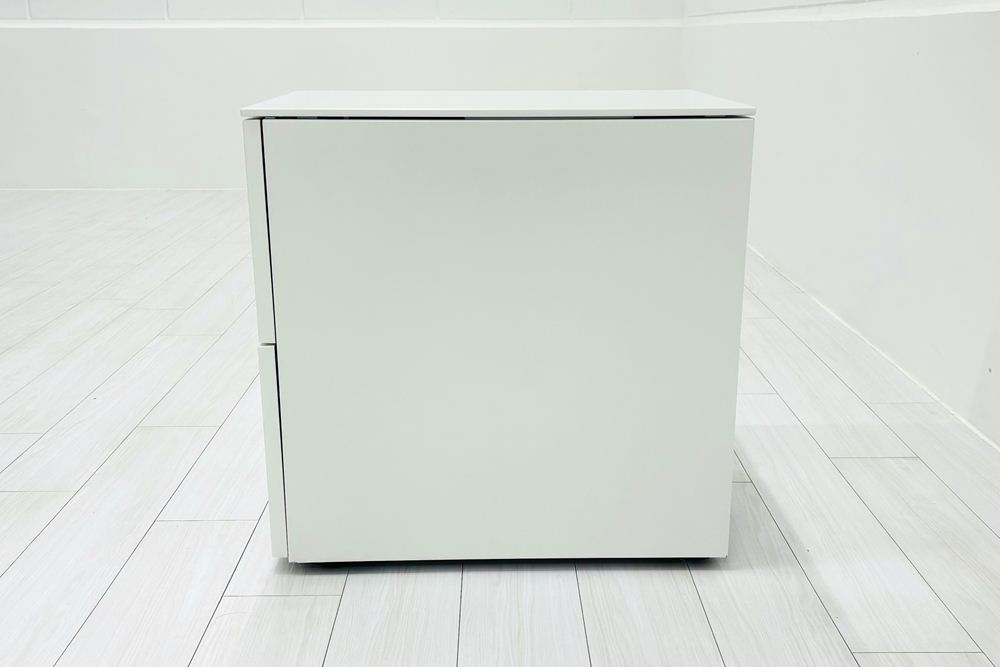 コクヨ ISシリーズ 2段ワゴン 中古 キャビネット 収納家具 袖机 脇机 ホワイト ワゴン2段 中古オフィス家具 シリンダー錠 395/602/600の画像