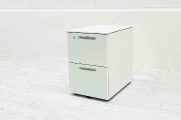 コクヨ ISシリーズ 2段ワゴン 中古 キャビネット 収納家具 袖机 脇机 ホワイト ワゴン2段 中古オフィス家具 シリンダー錠 395/602/600の画像