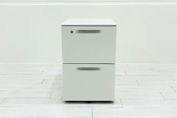 コクヨ ISシリーズ 2段ワゴン 中古 キャビネット 収納家具 袖机 脇机 ホワイト ワゴン2段 中古オフィス家具 シリンダー錠 395/602/600の画像