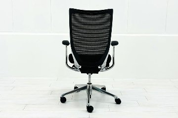 【ポリッシュ脚ピカピカ磨き有！】Baron Chair バロンチェア オカムラ ブラック 中古 固定肘 中古オフィス家具 ハイバックメッシュ 事務椅子 オフィスチェアの画像