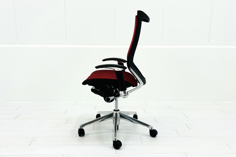 バロンチェア 中古 オカムラ Baron 可動肘 ハイバック 中古オフィス家具 中古オフィスチェア 事務椅子 メッシュチェア レッドの画像