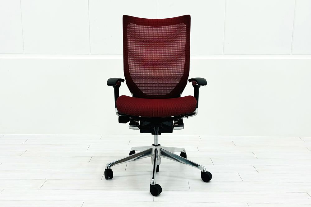 バロンチェア 中古 オカムラ Baron 可動肘 ハイバック 中古オフィス家具 中古オフィスチェア 事務椅子 メッシュチェア レッドの画像