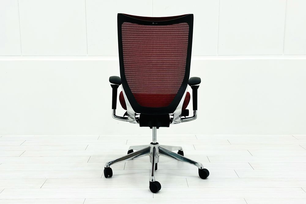 バロンチェア 中古 オカムラ Baron 可動肘 ハイバック 中古オフィス家具 中古オフィスチェア 事務椅子 メッシュチェア レッドの画像