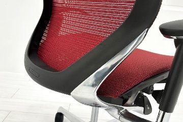 バロンチェア 中古 オカムラ Baron 可動肘 ハイバック 中古オフィス家具 中古オフィスチェア 事務椅子 メッシュチェア レッドの画像