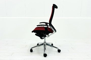 バロンチェア 中古 オカムラ Baron 可動肘 ハイバック 中古オフィス家具 中古オフィスチェア 事務椅子 メッシュチェア レッドの画像