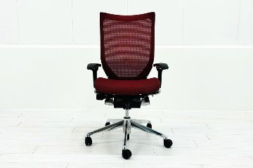 バロンチェア 中古 オカムラ Baron 可動肘 ハイバック 中古オフィス家具 中古オフィスチェア 事務椅子 メッシュチェア レッドの画像