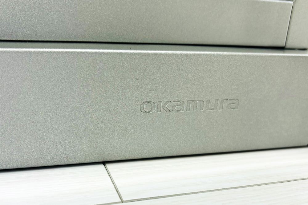 オカムラ レクトライン 2段両開き書庫 中古 スチール書庫 キャビネット 中古オフィス家具 ネオウッドライト 900/450/775 シリンダー錠の画像