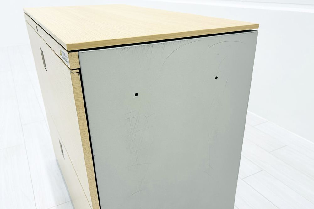 オカムラ レクトライン 2段ラテラル書庫 中古 スチール書庫 キャビネット 中古オフィス家具 ネオウッドライト 900/450/775 シリンダー錠の画像