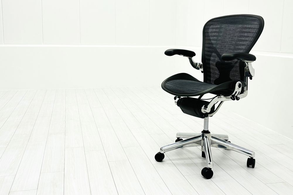 【ポリッシュ脚ピカピカ磨き有！】アーロンチェア 中古 Bサイズ フル装備 タキシードメッシュ ハーマンミラー 肘レバー アルミ脚 レザーアーム Herman Miller Aeron Chairの画像