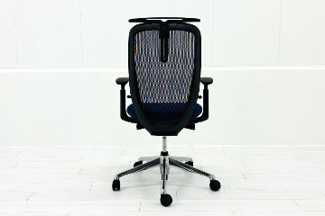 【ポリッシュ脚ピカピカ磨き有！】オカムラ シルフィーチェア 中古 2020年製 ハイバックメッシュ 可動肘 OKAMURA  Sylphy 中古オフィス家具 ミディアムブルーの画像