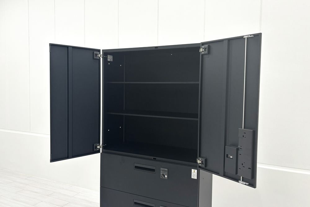 コクヨ エディア 【上下セット】 スチール書庫 3段ラテラル書庫 両開き書庫 中古 収納家具 中古オフィス家具 ブラック ダイヤル錠 900/450/1890の画像